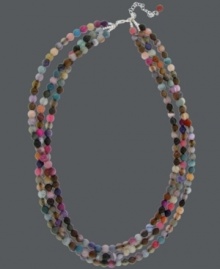 Bring the party to your ensemble. Avalonia Road's Brasilian-inspired three-row necklace combines vivid multicolored fire agate beads (35-1/5 ct. t.w.) with a sterling silver clasp and extension chain. Approximate length: 18-1/2 inches + 3/4-inch extender.