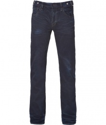 From Prps, purveyors of the ultimate must-have denim, these stylishly distressed jeans are the perfect pants for the seasons urbane-cool looks - Classic five-pocket styling, straight slim leg, distressed dark denim, back logo tab at waist- Wear with a long sleeve henley, a leather jacket, and motorcycle boots