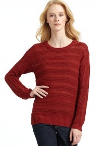 THE LOOKRibbed crewneckOpen-knitLong dolman sleevesRibbed cuffs and hemTHE FITAbout 27 from shoulder to hemTHE MATERIAL55% cotton/45% acrylicCARE & ORIGINHand washImported