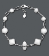 Smooth white agate stones (6 mm, 8 mm and 9 mm) in round, square and oval shapes create a geometrically-chic look. Set in sterling silver. Approximate length: 8-1/2 inches.