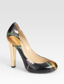 Peep-toe silhouette in exotic python with a mirrored heel. Mirrored heel, 4½ (115mm)Python upperLeather lining and solePadded insoleMade in Italy