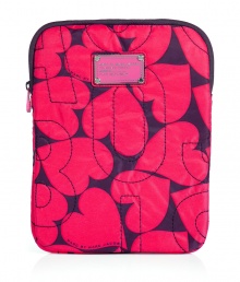 Stylish tablet case in fine, patterned nylon - Lighter weight, ultra-durable material protects against dirt, dust and scratches - Chic, all-over heart print and letter stitching - Marc Jacobs signature logo plaque and zip closure - Fun, flirty and practical, also makes a great gift