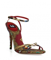 With a classic shape and a luxe mixed print, these D&G Dolce & Gabbana sandals bring sultry style -All-over multi-print, stiletto heel, ankle strap with buckle closure - Style with a figure-hugging cocktail dress or wide leg trousers and a sheer blouse