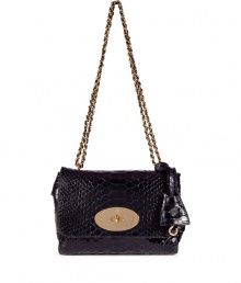 Elevate your cocktail-ready look with this snake-embossed shoulder bag from It Brit accessory label Mulberry - Rectangular envelope shape, front flap with logo turnlock closure, dual-chain strap, snake-embossed shiny leather - Style with a printed mini-dress, a slim leather jacket, and platform heels,