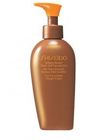 An extremely effective translucent self-tanning gel for the face and body that quickly produces a deep, even glowing bronze color. Smoothes on with a cool sensation, absorbs instantly, and feels light and silky on skin. Blends in effortlessly to promote a faster-appearing, longer-lasting tan. Glides on with a pleasant scent and no sensation of stickiness or heaviness. Comes in an easy-to-use dispenser bottle.