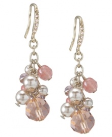 Like hanging fruit, these Carolee earrings are ready to picked. Earrings feature glass pearls, genuine cherry quartz beads and glass accents at the backing. Crafted in imitation rhodium-plated mixed metal. Approximate length: 1-3/4 inches.