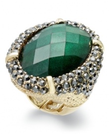 Sure to be a conversation starter, this pave glass accented ring from INC International Concepts highlights a shimmering emerald resin stone. Crafted in 14k gold-plated mixed metal. Ring stretches to fit finger.