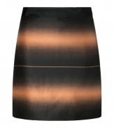 Fade into new season sophistication in Marc by Marc Jacobs nutmeg brown optical mini-skirt - Hidden back zip, black waistband - Form-fitting - Team with modern knit tops and a burst of shimmering metallic accessories