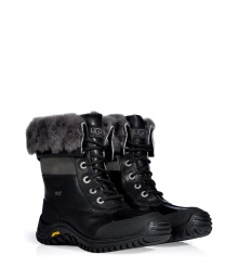 Brave the elements in style this season with UGG Australias ultra warm Adirondack II lace-up boots, finished with waterproof full grain leather and sheepskin lining for an ultra luxe edge - Rounded toe, leather and suede upper, canvas lace-up front, thick rubber lug sole - Pair with sporty outerwear and fun, bright knitwear