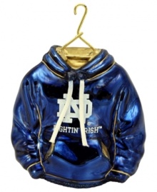 Fitting for Notre Dame alum, this hand-painted hoodie ornament trims the tree in Fighting Irish style. Glitter amps up the school and holiday spirit.