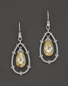 Judith Ripka Sterling Silver Pear Shape Calypso Earrings with White Sapphire and Canary Crystal