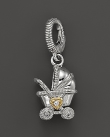 Judith Ripka Sterling Silver Pram Charm with 18K Gold and White Sapphire