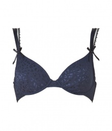 Add sultry style with this modernized animal print bra from Stella McCartney - Underwire, wide adjustable straps with bow detail, back hook and eye closure - Pair with a low-cut top or dress or with matching panties for stylish lounging