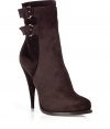 Luxe bootie in rich brown suede - A fashion must-have, modern, sexy and classy at the same time - The shoe fits tightly on the foot, is calf-high and slim fitted - Stylish buckles and delicate 12cm (4.7) heel - Works with distressed jeans, an elegant sheath dress, cargo pants, a pencil skirt