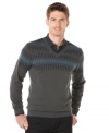 A funky dot pattern decorates the top of this v-neck sweater by Perry Ellis giving it a modern style.