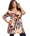 Electrify your legging with Alfani's elbow sleeve plus size tunic top, showcasing a striking print.