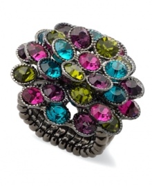 Flaunt your love for color with this adjustable ring from Style&co. The chic setting showcases multi-colored glass stones. Crafted in hematite tone mixed metal. Stretches to fit finger.