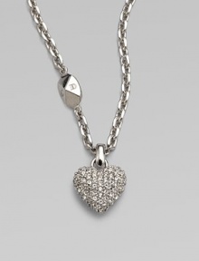 Be brilliant in this dazzling crystal encrusted heart pendant on a logo accented link chain. Palladium platedCrystalsLength, about 14Pendant size, about ½Spring ring closureMade in Italy