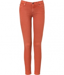 Colorful denim is the simplest way to make any ensemble stand out, especially when it looks as good as Seven for all Mankinds jean leggings - Curve-hugging, second skin fit in a soft, cotton stretch blend - On trend in an elegant rust orange hue - Medium low rise, with classic five pocket styling, button closure, zip fly and signature embroidery at rear - Pair with a light cashmere pullover, a tunic top or a silk blouse and ballet flats or low boots