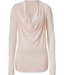 Luxurious top in fine beige stretch viskose - Especially pleasant, flattering quality - The cut is slim, slightly fitted and a little longer - With feminine waterfall neck d?collet? and elegant, asymmetrical draping - Long sleeves which can be casually pushed up - A dream of a top, classy and stylish - A hit with leggings, a pencil skirt or a mini skirt