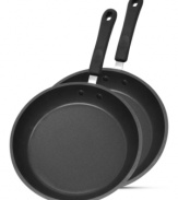 A dynamic duo offers the flexibility every busy kitchen (and family) needs! Pairing heavy-forged aluminum with stainless steel, each professional fry pan demonstrates incredible heat conduction for even, perfect results. Nonstick, dishwasher-safe constructions take the hassle right out of cooking & cleanup. Lifetime warranty.