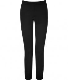 Stylish pants in fine, black cotton stretch blend - Elegant, on-trend 7/8 cut crops at ankles - Medium rise slim fit, sans pockets - Decorative rear seams lengthen and flatter the leg - Zips at back - Classically cool and ultra versatile, seamlessly transitions from work to weekend - Pair with button downs, tunic tops or billowy blouses and sandals or ballet flats