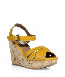 Bring 1970s-inspired style to your summer-ready looks with these bold platform sandals from LAutre Chose - Crisscross front, ankle strap with buckle closure, cork wedge heel - Style with a floral frock and a statement clutch