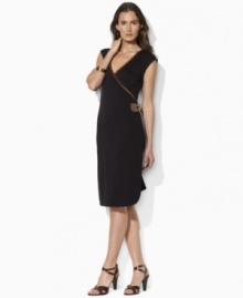 Lauren by Ralph Lauren's flattering wrap-silhouette dress is trimmed with soft faux suede, becoming a heritage-inspired classic.