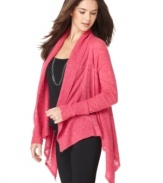 Add color to your winter wardrobe with this relaxed Alfani open-front cardigan -- a fab layering piece!