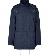 Stylish sleepy blue textured cotton parka from Marc by Marc Jacobs - Add instant casual-cool to your cold weather looks with this classic parka - Slim silhouette with a drawstring waist and flap pockets - Style with cargo pants, a long sleeve henley, and trainers