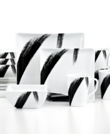 Black brushstrokes upon stark white porcelain offer a stunning design in the Bristle dinnerware set from 222 Fifth. Its sleek shapes and smooth finish offers a sophisticated, modern feel to your tablescape.