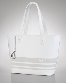 Lauren by Ralph Lauren gives its tried-and-true tote a modern finish with perforated stripes and an embossed logo. A roomy interior and easy-to-wear top handles up this bag's irresistible practicality.