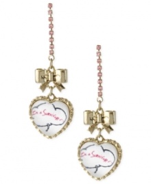 Support a worthy cause in style. The I'm a Survivor linear drop earrings from Betsey Johnson are crafted from gold-tone mixed metal, and feature accents in the iconic pink. Approximate drop: 2-1/2/ inches.