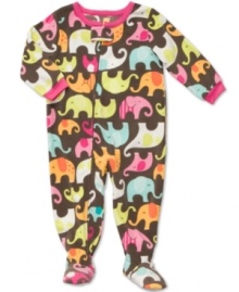 Just like the sweet animal that adorns her outfit, she'll drift off to sleep with beauty and grace in this elephant footed coverall from Carter's.