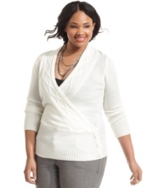 Stay cute in the cold with Planet Gold's plus size sweater, finished by a cabled neckline.