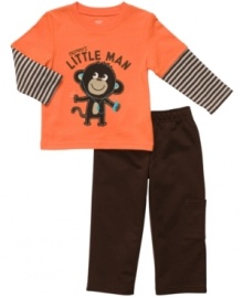 Put your little man into big style and comfort with this adorable shirt and pant set from Carter's.