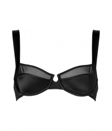 Bring instant sex appeal to any look with this semi-sheer bra from Kiki de Montparnasse - Underwire, thick adjustable straps, soft cups with sheer cut-out, back hook and eye closure - Style with a low cut blouse or pair with matching panties for stylish lounging