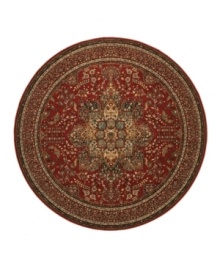 With regal designs that pay homage to the ancient art of rug-making, this piece imparts a classic, yet modern feel with rich colors that reflect the most popular looks of today. Featuring a dramatic center medallion, sweeping out in a burst of branches and blossoms, and accented in deep tones of antique red. Meticulous power-loom construction with Couristan's patented locked-in-weave and crystal-point finish. 25-year limited warranty.