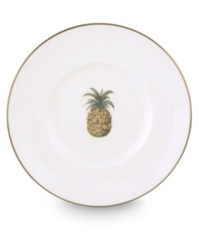 Combining the exotic lushness of the tropics with classic British style, this china collection stirs romantic thoughts of overseas adventures. Finish dinner service properly with this dessert plate. Choose from three richly detailed designs: Shutter, Bamboo or Trade Winds. A thin rim of gold lends a brilliantly elegant touch. Qualifies for Rebate