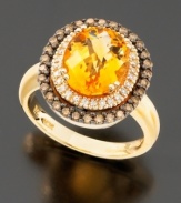 This unique Le Vian ring gleams with the beauty of oval-cut citrine (2-3/4 ct. t.w.) and round-cut chocolate diamonds® (1/2 ct. t.w.), all set in stunning 14k gold. Size 7.