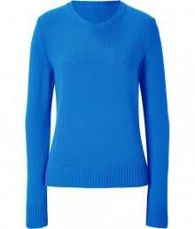 With a pristine cut and luminescent aqua blue hue, Jil Sanders cashmere pullover is a luxurious take on contemporary knitwear - Round neckline, long sleeves, ribbed trim - Fitted - Wear with figure-hugging separates and flawless leather ankle boots