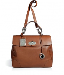 Stylish cognac rustic calf large Tiffin bag - This luxurious shopper tote will add a chic accent to any outfit - Convertible shoulder strap for easy styling - Supple cognac leather with lock closure - Pair with a pencil skirt, cashmere pullover, and heels for an amped up day look