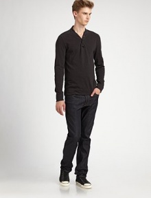 Ideal for layering or worn alone, enjoy your casual days in this super-soft slubby cotton henley.V-neckThree-button placketAbout 28½ from shoulder to hemCottonMachine washImported