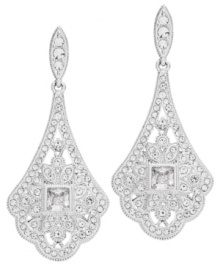 Antique appeal. A Victorian-inspired fan silhouette stands out on these elegant drop earrings from Eliot Danori. Embellished with glittering clear crystals and cubic zirconias (1 ct. t.w.), they're crafted in silver tone mixed metal. Approximate drop: 1-1/2 inches.