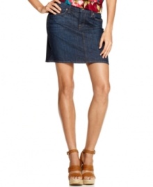 A classic denim skirt in a versatile dark wash is essential for spring -- try this one from Lucky Brand Jeans!