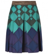 An elegant A-line silhouette and eye-catching tonal harlequin print informs this easy-to-style cotton-silk skirt from Anna Sui - Olive waistband, full pleated skirt, allover print, concealed back closure - Wear with a cashmere pullover or fitted blouse and embellished ballet flats