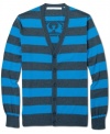 This tiger has earned his stripes: Sean John button-front cardigan, featuring a roaring tiger emblem on back.