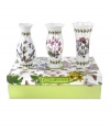 Portmeirion expands the beloved Botanic Garden pattern beyond the dining table with miniature vases for a shelf, armoire or mantel. Lifelike blooms and the classic triple-leaf border grace shapely white porcelain finished with a scalloped edge.