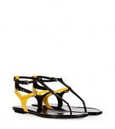 With their cool colorblocking and graphic look, Ralph Lauren Collections two-tone leather sandals are a sleek take on warm weather sophistication - Thong strap, double buckled ankle straps - Flat - Wear with crisp tailored dresses and a splash of colorful accessories