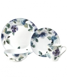 Watercolor florals adorn the canvas of white porcelain that is Mikasa's Paradise Bloom place setting, painting a picture of quiet romance every day. Color-banded dinnerware essentials work together in serene harmony.